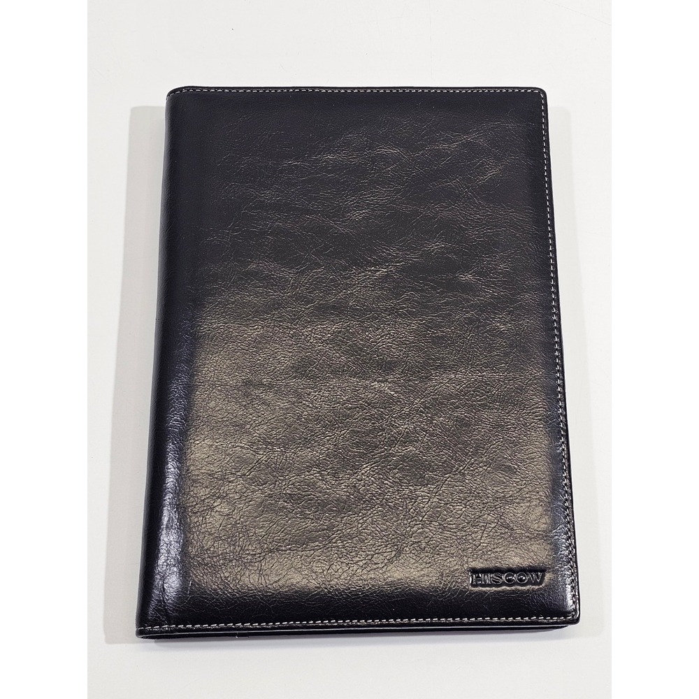 HISCOW Leather Portfolio Legal Pad Holder Black Professional Business Padfolio